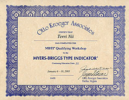 MBTI Certificate / me[ / Terri Nii
